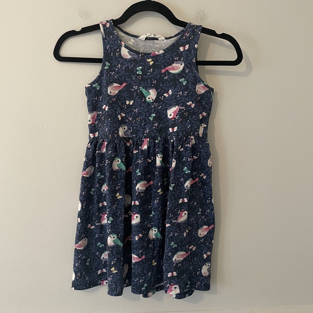 H&M Girls Bird Novelty Print‎ Dress Size 8-10 Blue Pink Floral Girly 100% Cotton